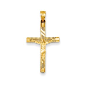 14K Diamond cut Fancy Tipped Crucifix Pendant