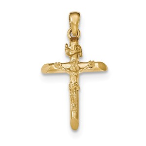 14K Gold Polished 2 D Crucifix with Jesus on Cross Pendant