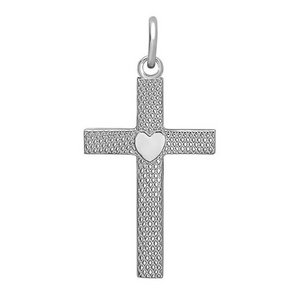 Sterling Silver Textured Cross w  Heart Design