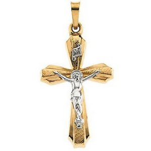 14K Yellow Gold Two Tone Crucifix Pendant