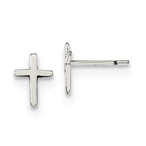 Sterling Silver Polished and Antiqued Cross Post Earrings
