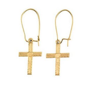 14K Yellow Gold Cross Earrings