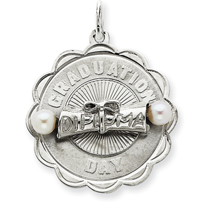 Sterling Silver Graduation Day Disc with Cultured Pearls Charm