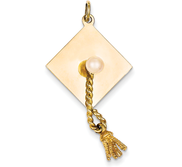 14k Graduation Cap with Cultured Pearl Charm