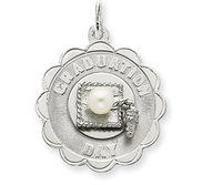 Sterling Silver Graduation Day Disc with Cultured Pearl Charm
