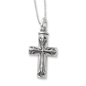 Sterling Silver Antiqued Cross Remembrance Cremation Ash Holder w  18 Inch Chain