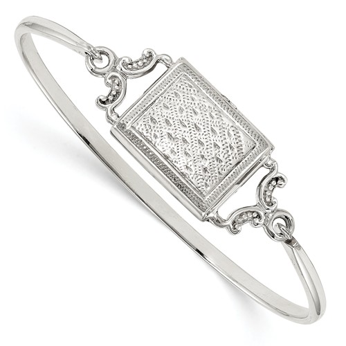Sterling Silver Rectangle Embossed Design Locket Bangle Bracelet - PG93773