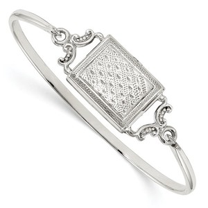 Sterling Silver Rectangle Embossed Design Locket Bangle Bracelet