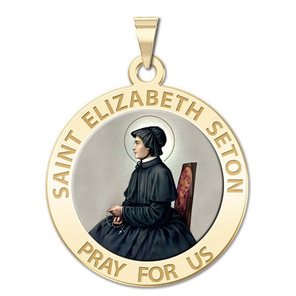 PicturesOnGold.com Saint Elizabeth Seton Round Religious Medal Color 14K Yellow or White Gold or Sterling Silver 