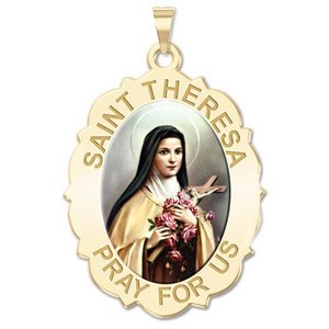 Saint Theresa   Scalloped Oval Religious Medal  Color EXCLUSIVE 