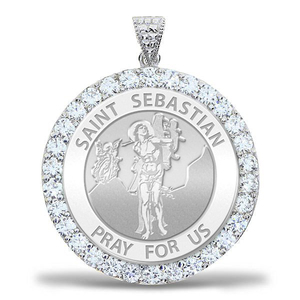 Saint Sebastian CZ Religious Round Medal    EXCLUSIVE 