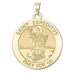 Saint Expeditus Round Religious Medal   EXCLUSIVE 