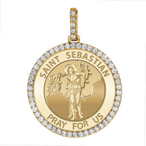 Large Saint Sebastian Diamond Round Religious Medal    EXCLUSIVE 