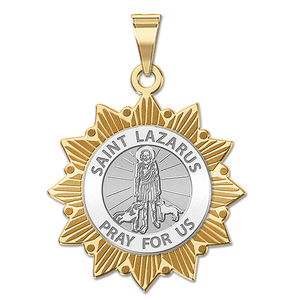 Saint Lazarus Two Tone Sun Border Religious Medal  EXCLUSIVE 