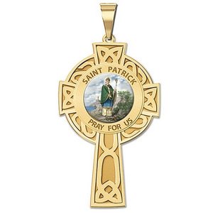 Saint Patrick CELTIC CROSS Religious Medal   Color EXCLUSIVE 
