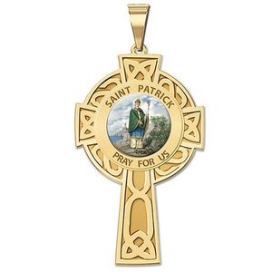Saint Patrick CELTIC CROSS Religious Medal   Color EXCLUSIVE 