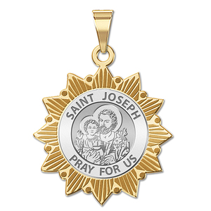 Saint Joseph Two Tone Sun Border Religious Medal  EXCLUSIVE 