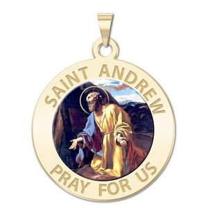 Saint Andrew Round Religious Medal  Color EXCLUSIVE 