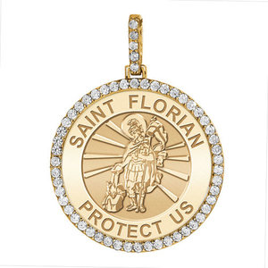 Large Saint Florian Diamond Round Religious Medal    EXCLUSIVE 