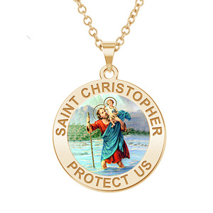 Saint Christopher Round Religious Medal    Color EXCLUSIVE 