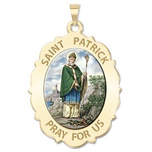 Saint Patrick Religious Medal Scalloped OVAL  Color EXCLUSIVE 