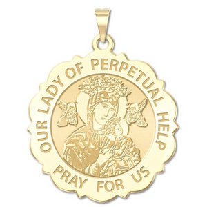 Our Lady of Perpetual Help Scalloped Round Religious Medal  EXCLUSIVE 
