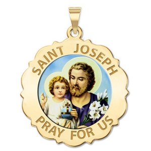 Saint Joseph Scalloped Religious Medal  Color EXCLUSIVE 