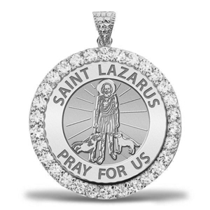 Saint Lazarus CZ Religious Round Medal    EXCLUSIVE 