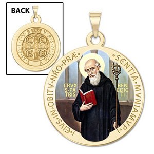 Saint Benedict Round Religious Medal   Color EXCLUSIVE 