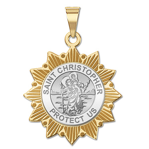 Saint Christopher Two Tone Sun Border Religious Medals  EXCLUSIVE 