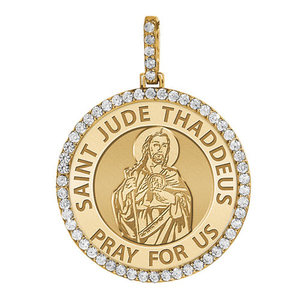 Large Saint Jude Diamond Round Religious Medal    EXCLUSIVE 