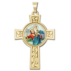 Saint Christopher Cross Religious Medal   Color EXCLUSIVE 