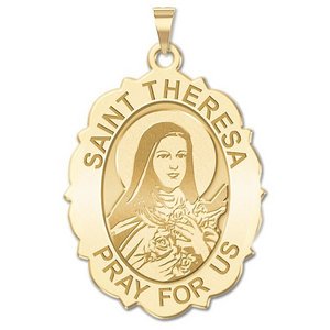 Saint Theresa   Scalloped Oval Religious Medal  EXCLUSIVE 