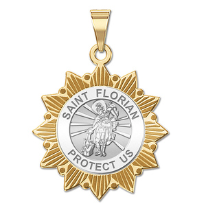 Saint Florian Two Tone Sun Border Religious Medal  EXCLUSIVE 