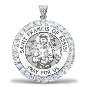 Saint Francis of Assisi CZ Religious Round Medal    EXCLUSIVE 