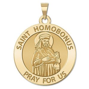 Saint Homobonus Round Religious Medal   EXCLUSIVE 