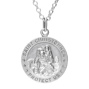 Sterling Silver Saint Christopher Medal w  20 inch Curb chain