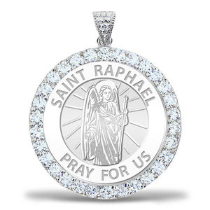Saint Raphael CZ Religious Round Medal    EXCLUSIVE 