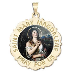 Saint Mary Magdalene Scalloped Religious Medal  Color EXCLUSIVE 