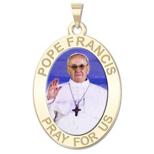 Pope Francis Religious Medal  Oval Color Engraved  EXCLUSIVE 