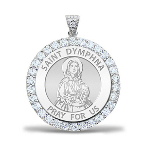 Saint Dymphna Petite CZ Round Necklace with Chain