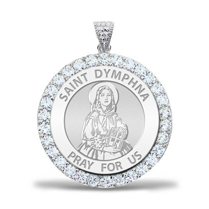 Saint Dymphna CZ Round Pendant