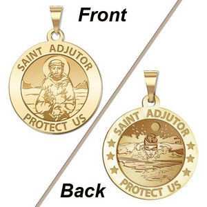 Saint Adjutor Doubles Sided Male Swimmer Round Religious Medal    EXCLUSIVE 