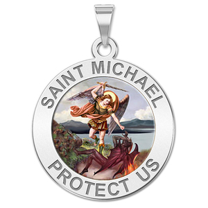 Saint Michael Round Religious Medal   Color EXCLUSIVE 