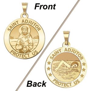 Saint Adjutor Doubles Sided Female Swimmer Round Religious Medal    EXCLUSIVE 
