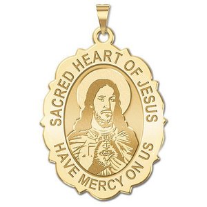 Sacred Heart of Jesus Scalloped Religious Medal   EXCLUSIVE 