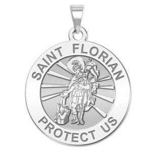 Saint Florian Round Religious Medal   EXCLUSIVE 