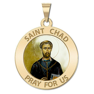 Saint Chad Round Religious Medal Color