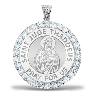 Saint Jude CZ Religious Round Medal    EXCLUSIVE 
