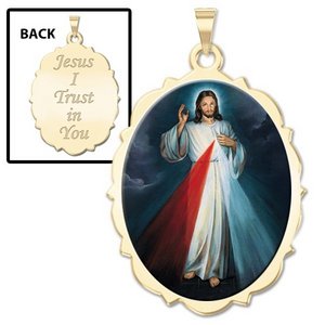 Divine Mercy Double Sided Scalloped Oval Religious Medal  Color EXCLUSIVE 